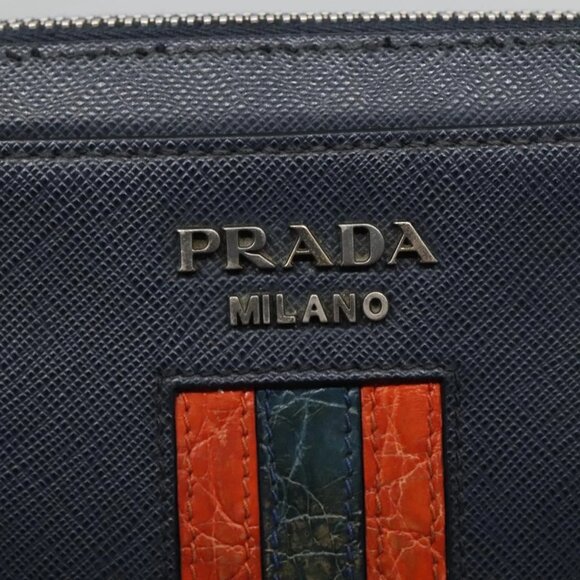 PRADA Clutch Bag Safiano leather Navy Silver Auth BD1408 - Picture 12 of 16